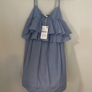 ZARA- Blue Ruffle Mini Dress
